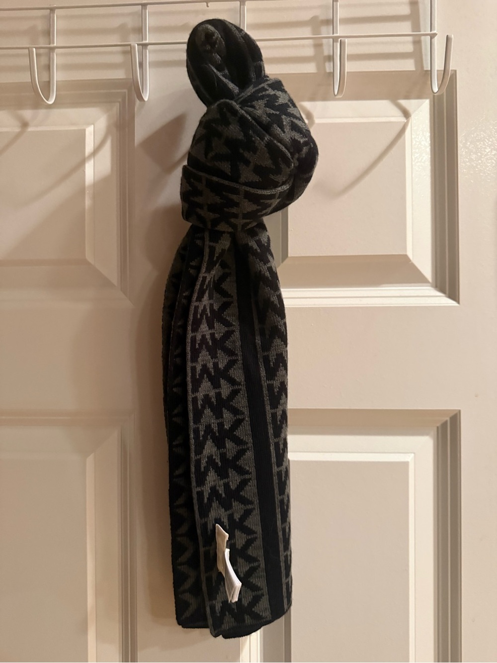 Michael Kors Black and Gray Logo Knit Scarf